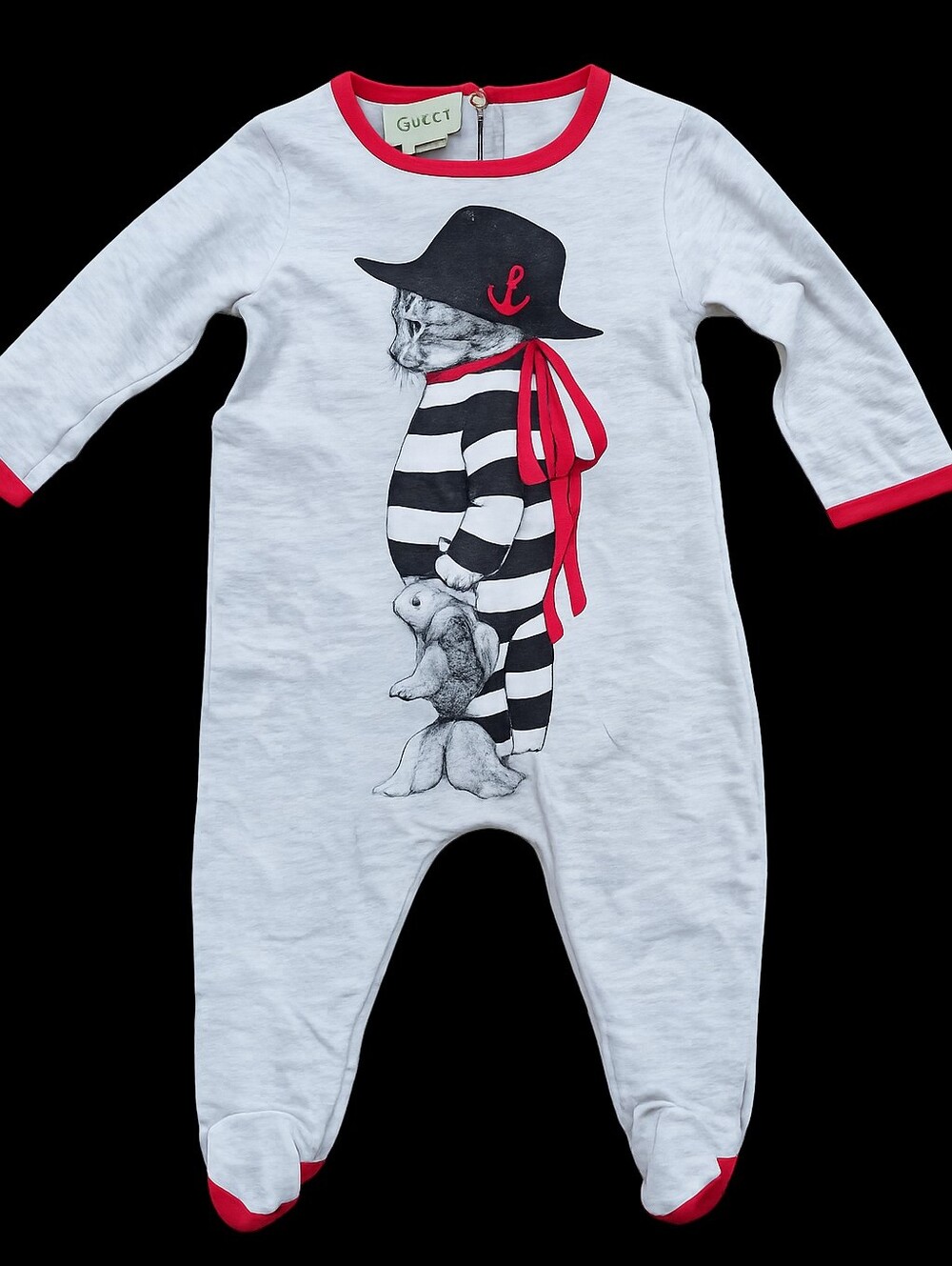 Gucci Baby Footed Sleeper 3-6M Gray Cat Sailor Fish Graphic Pajamas Made In Ital